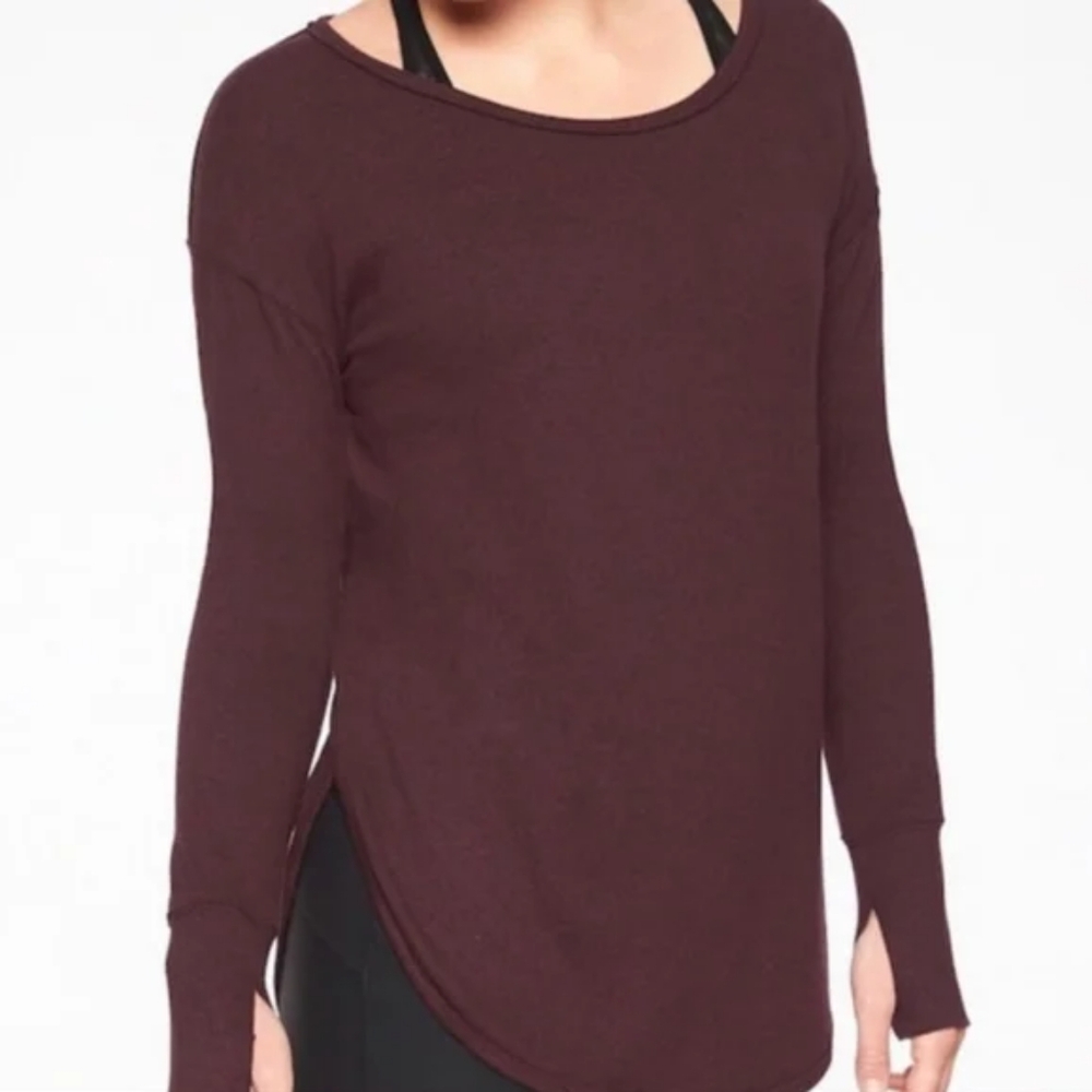 Athleta Lombard Long Sleeve Top Auberge Heather Red Size Small